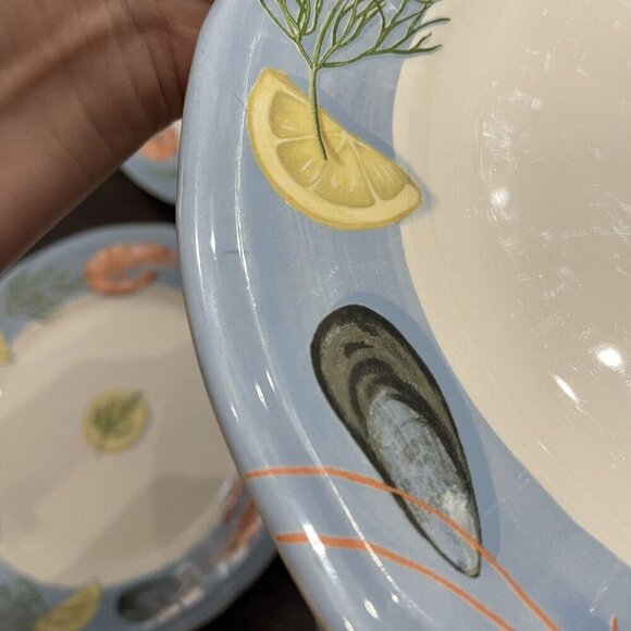 Faiencerie De Gien Belle Ile Dinner Plate‎ Coastal Seafood Made In France Set - Picture 4 of 6